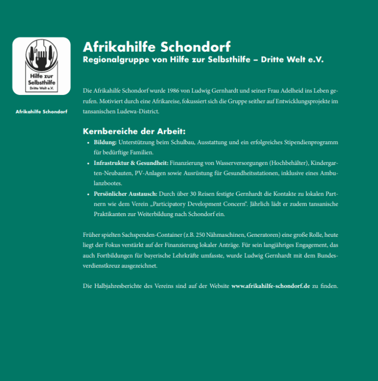 Afrikahilfe Schondorf als erster Verein in der Schondorfer Festschrift zur 1275 Jahr Feier