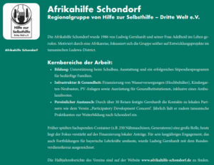 Afrikahilfe Schondorf als erster Verein in der Schondorfer Festschrift zur 1275 Jahr Feier