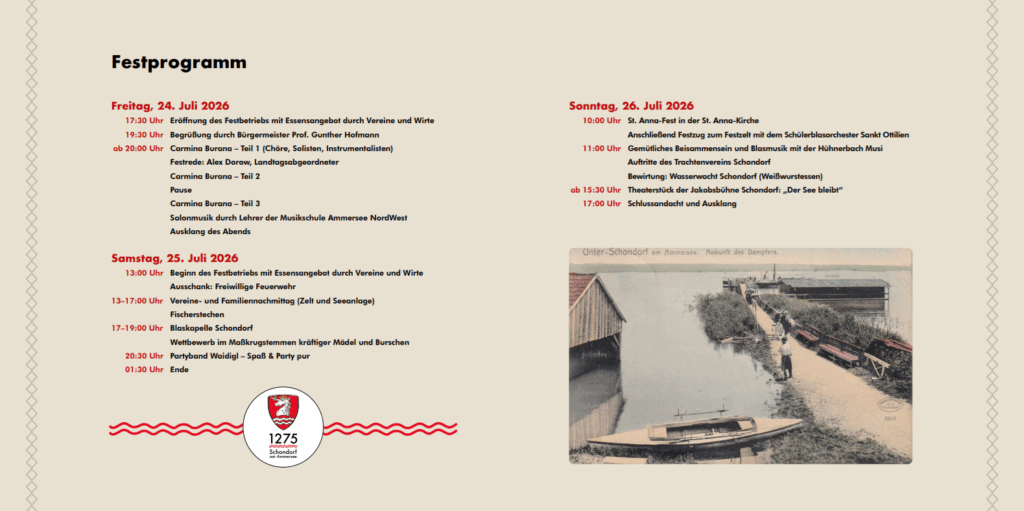 Festprogramm Schondorfer 1275 Jahr Feier